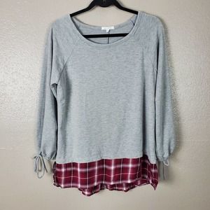 Ava James Gray w/Flowy Plaid Hem LS Tee L